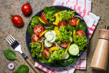 Fresh vegetables salad top view.