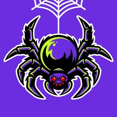 Spider Mascot Hanging On The Spider Web Illustration