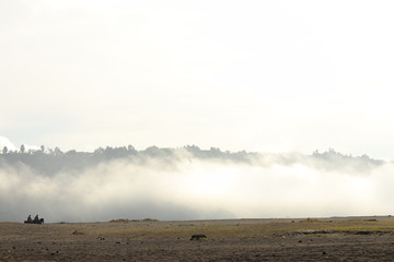 the atmosphere of Bromo Tengger Semeru mountains in the morning, which is a favorite time for tourists to visit nature