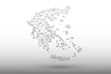 Greece map vector of black color geometric connected lines using triangles on light background illustration meaning strong network