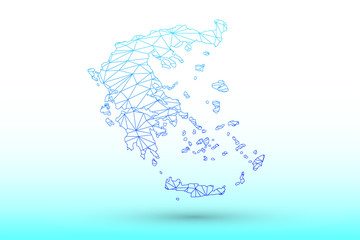 Greece map vector of blue color geometric connected lines using triangles on light background illustration meaning strong network