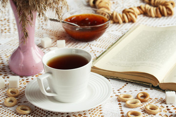 Tea and reading relaxation time still life