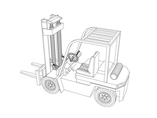 Forklift truck. Isolated on white. Vector outline illustration.