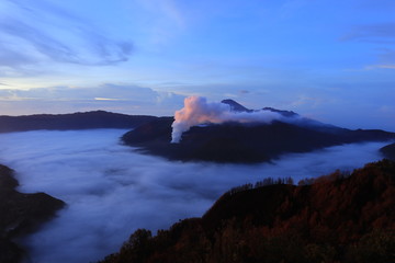 the atmosphere of Bromo Tengger Semeru mountains in the morning, which is a favorite time for tourists to visit nature