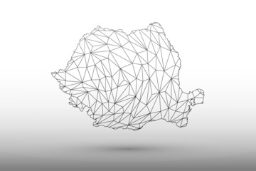 Romania map vector of black color geometric connected lines using triangles on light background illustration meaning strong network