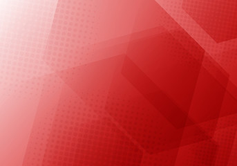 Fototapeta premium Abstract red geometric hexagons overlapping background with halftone radial texture.