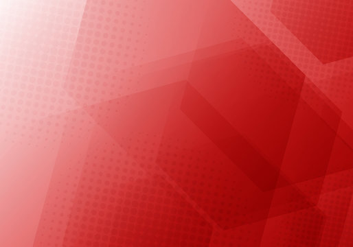 Abstract Red Geometric Hexagons Overlapping Background With Halftone Radial Texture.