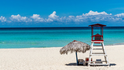 Chairs And Umbrella In Palm Beach - Tropical Holiday Banner