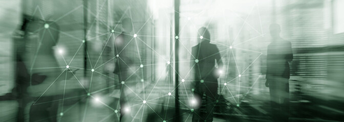 Silhouettes of Business People Over Cityscape Background. Corporate Lifestyle. Universal Wallpaper Concept