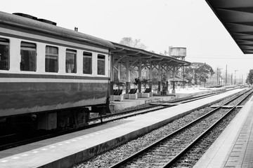 Black and white color of train station.