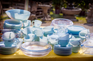 Turquoise and sapphire blue vintage tableware