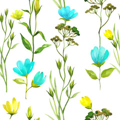 Fototapeta na wymiar yellow and blue seamless pattern watercolor
