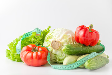 Cucumbers and tomatoes for diet and healthy eating. Fresh vegetables