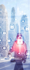 Vertical Panorama Banner. Cybersecurity, Information privacy, data protection, virus and spyware...
