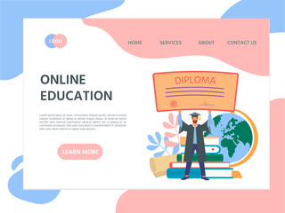 Landing page template of Online education program. Modern flat design concept of web  banner, site, landing page.  Vector illustration education concept