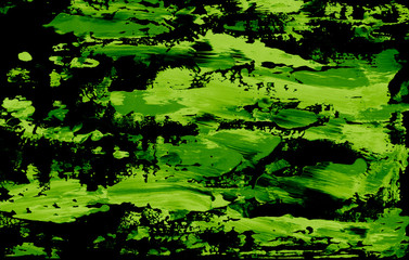 abstract texture hand painted with light green and dark green colors over a black color