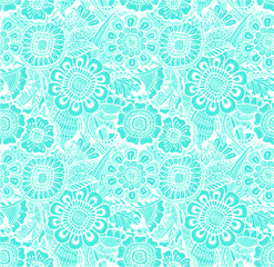 Seamless pattern with flowers. Light blue. Vector