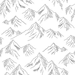 Bergen grafisch zwart wit naadloos patroon landschap achtergrond schets illustratie vector