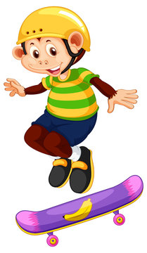 Happy monkey playing skateboard