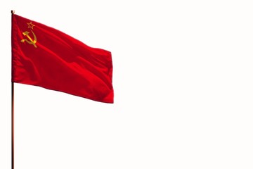 Fluttering Soviet Union (SSSR, USSR) isolated flag on white background, mockup with the space for...