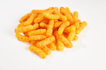 Cheese crunchy sticks isolated on white background.