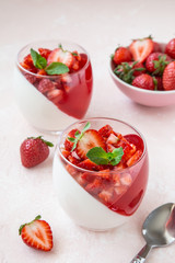  strawberry and vanilla cream  jelly dessert with fresh berry