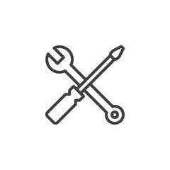 Wrench and screwdriver line icon. linear style sign for mobile concept and web design. Manual setting tool outline vector icon. Symbol, logo illustration. Pixel perfect vector graphics