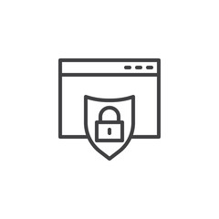 Network security line icon. linear style sign for mobile concept and web design. Website page and security shield with padlock outline vector icon. Symbol, logo illustration. Pixel perfect vector