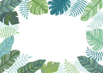 Frame with tropical leaves. Tropical background.