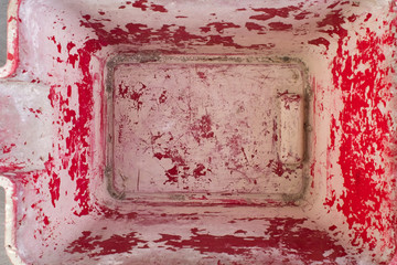 red bucket, background. Copy space. Top view.