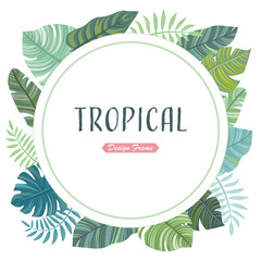 Obraz premium Round frame with tropical leaves.