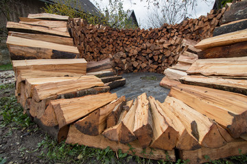 round wood pile half build
