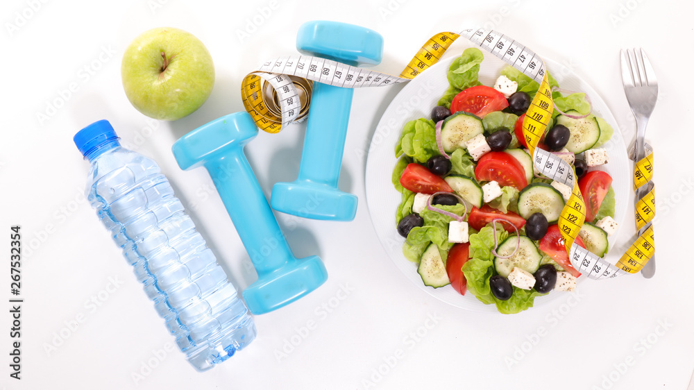 Sticker vegetable salad with dumbbell