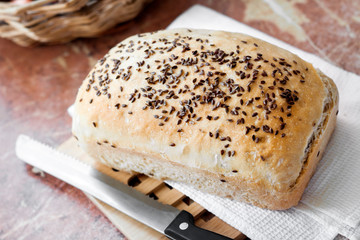 Homemade wheat bread with flax seeds