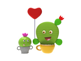 Loving mother and child with a heart on a stick transparent background 3d rendering illustration