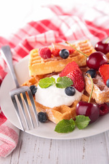 waffle with berry fruit and cherry fruit