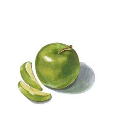 Green apple. Realistic drawing 