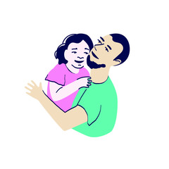 Vector illustration of father and daughter. Stylish flat design. Family in the summer.