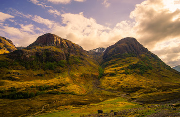 Glencoe or Glen Coe mountains and pass, panoramic view landscape in Lochaber, Scottish Higlands,Scotland. UK. - obrazy, fototapety, plakaty