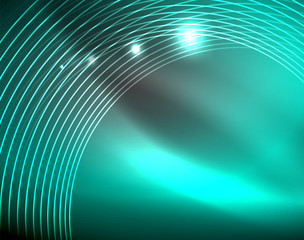 Dark space with neon color glowing lights abstract background