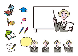 英会話 授業 スーツ  国際化 ビジネス プレゼン 説明 案内 アイコン  女性 MARY