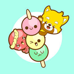japan cute dango red panda and octopus