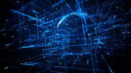 3d illustration of abstract sphere shape of glowing circles and particles . Global Network connection visualization . Futuristic earth globe . 3d planet concept . Science and technology background