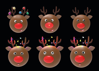  Funny Santa's deer symbol of the year with Christmas toys and colorful lights 3d rendering illustration