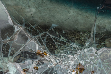 Texture of glass, crack, dust and scratches, close-up