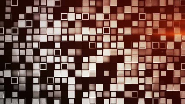 Wall of white and black boxes with red light flares. Abstract geometric background. 3D render seamless loop animation 4k UHD 3840x2160