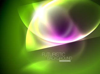 Blurred neon glowing round shapes, abstract circles and lights