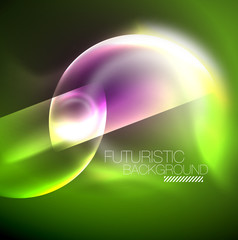 Blurred neon glowing round shapes, abstract circles and lights
