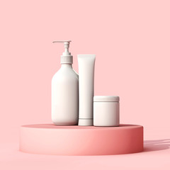 Blank white cosmetic skincare makeup containers. 3D Render