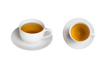 Obraz na płótnie Canvas close up lime tea white cup on white background